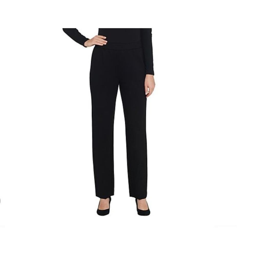 Susan Graver Large Black Ponte Knit Pull On Straight Leg Pant A345008 NWOT
